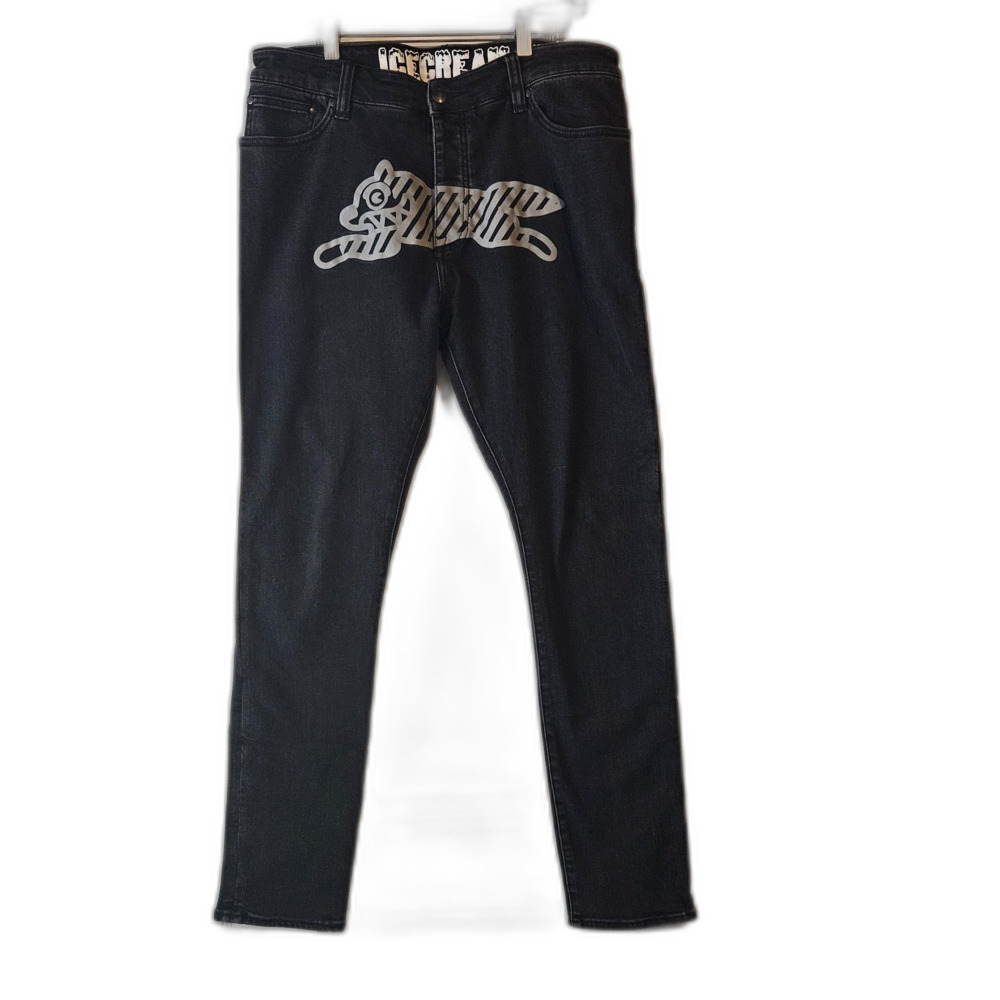 BBC IceCream Jeans Black Wash Slim Straight Fit Sz 34 Running Dog